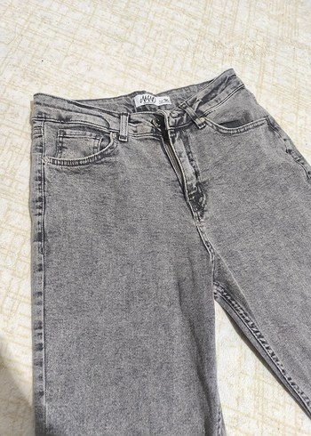 Gri Bağcıklı Midi Kadın Kot Pantolon - Görsel 2