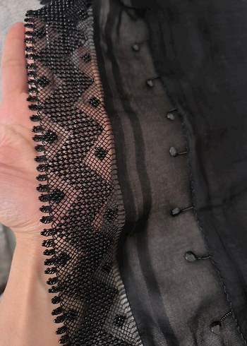 Dantel Detaylı Siyah Gotik Kadın Şal - Görsel 2