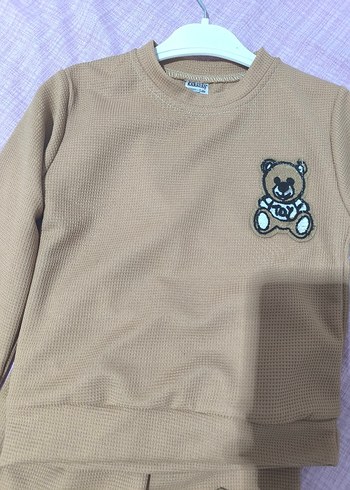 Kız ve erkekler için Kahverengi Nakışlı Rahat Eşofman Takımı - Görsel 2