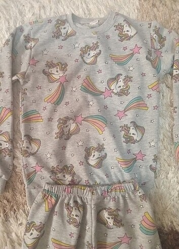 10 Yaş Beden gri Renk Kiz cocuk pijama takimi