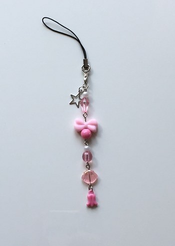 Pembe Boncuklu cutecore charm anahtarlık