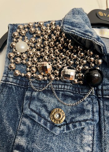 m Beden Payetli Jeans Kot Yelek