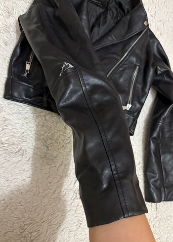 Siyah Biker Deri Ceket - Görsel 4