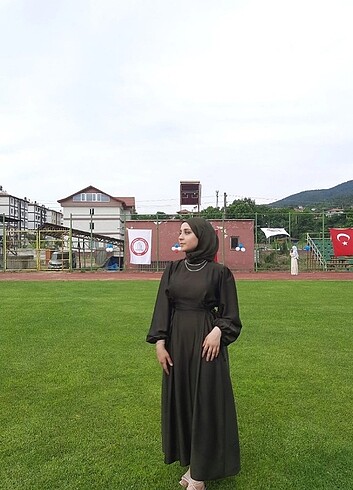 Trendyol & Milla haki beli biritli saten abiye elbise