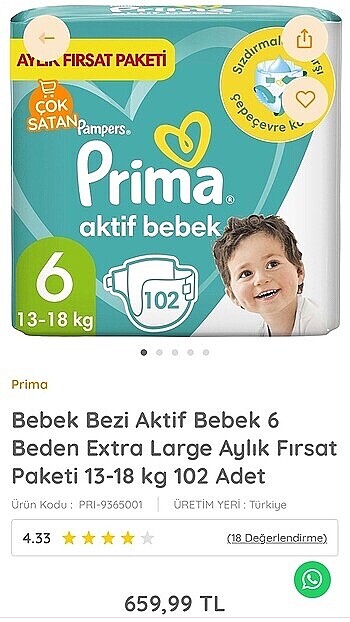 Prima aktif bebek 6 no 102 adet