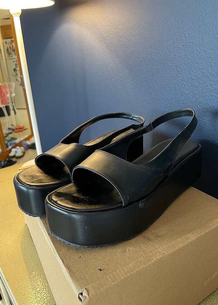Sıfır siyah platform sandalet - Görsel 2