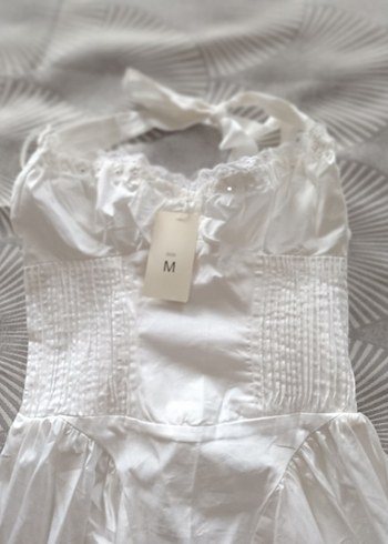 Bohem Uzun Beyaz boyundan bağlamalı elbise - Görsel 2