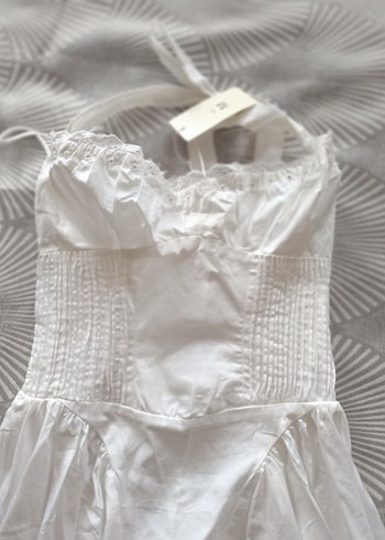 Bohem Uzun Beyaz boyundan bağlamalı elbise - Görsel 3