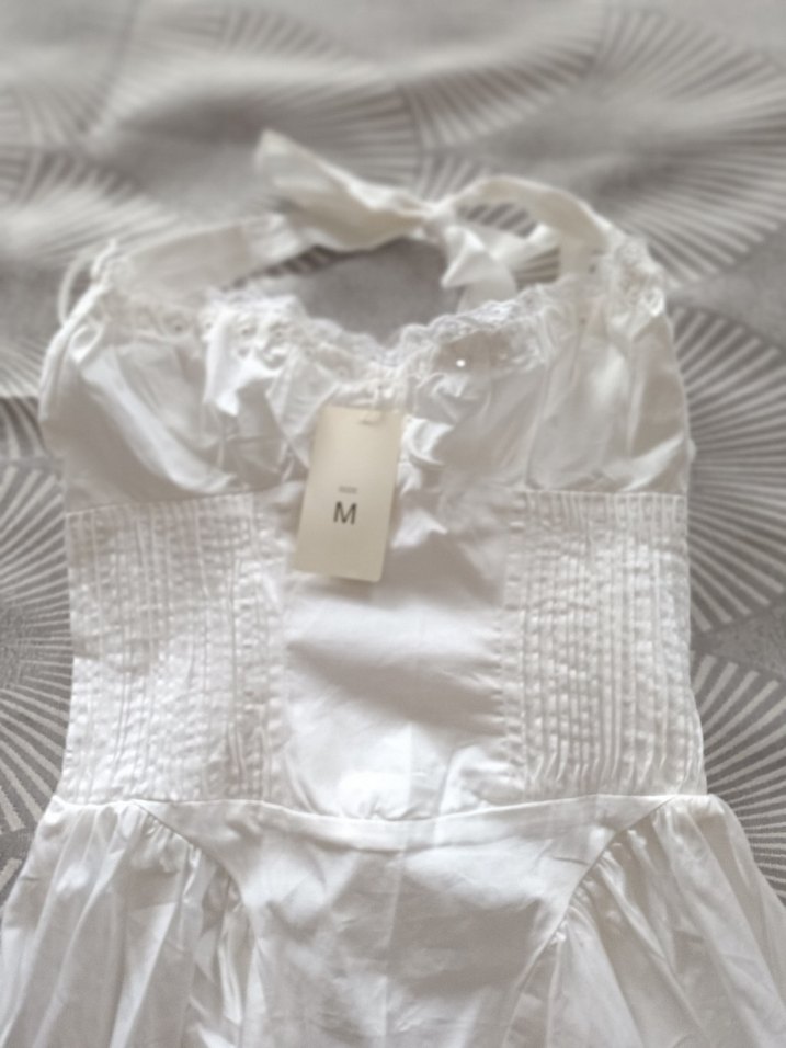 Bohem Uzun Beyaz boyundan bağlamalı elbise - Görsel 2