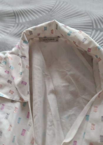 Uzun Kollu, V Yaka, Desenli Beyaz elbise - Görsel 2