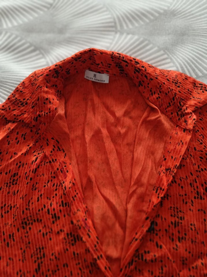 Kırmızı Desenli Uzun Düğmeli Kadın Elbise - Görsel 2