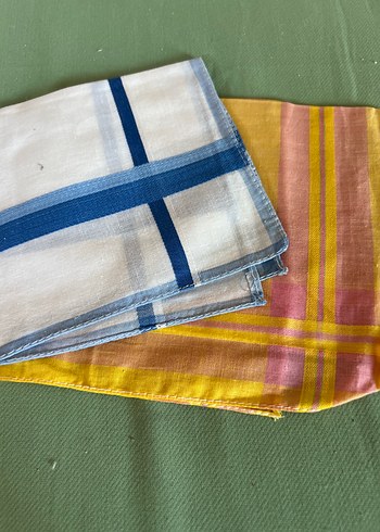 Vintage Kareli iki adet Renkli Mendil