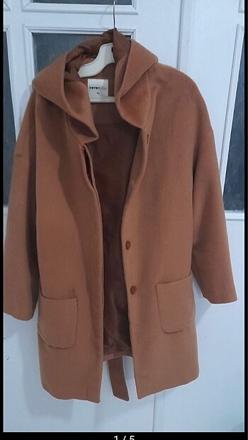 Koton camel kapüşonlu kaban