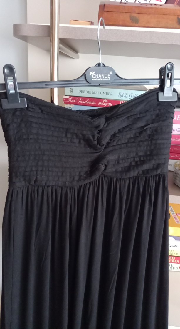 Siyah  Straplez Uzun Kadın Elbise - Görsel 2