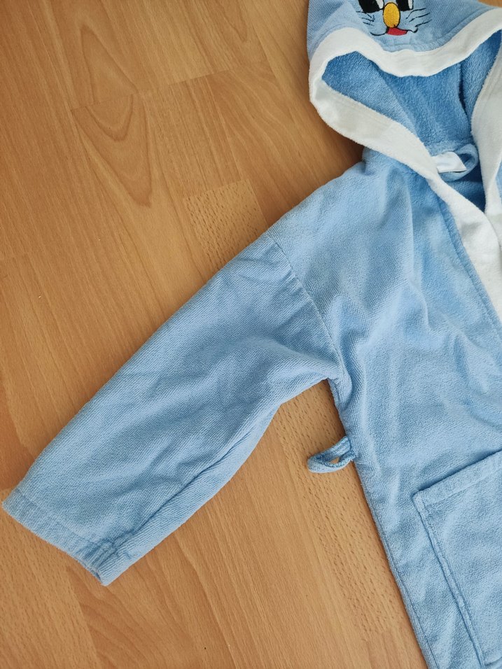 Kapüşonlu Mavi Erkek Çocuk Bornozu - Görsel 3
