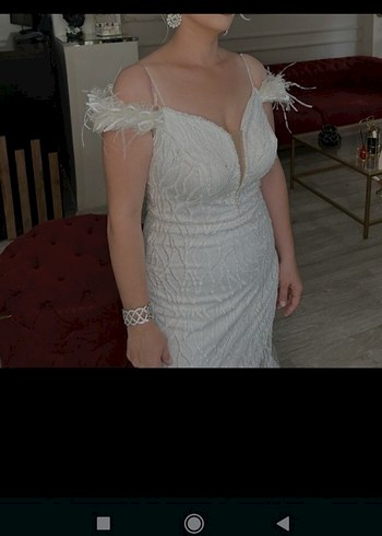 Beyaz V Yakalı Denizkızı Gelinlik - Görsel 9