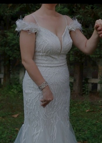 Beyaz V Yakalı Denizkızı Gelinlik - Görsel 13