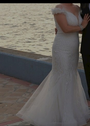 Beyaz V Yakalı Denizkızı Gelinlik - Görsel 12