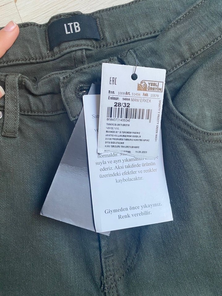 Haki rengi kot pantolon - Görsel 5