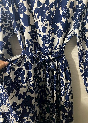 Uzun Kollu Keten Elbise - Görsel 3