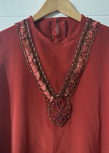 Boncuk İşlemeli Bordo  Tunik - Görsel 2