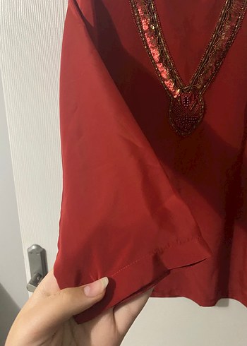 Boncuk İşlemeli Bordo  Tunik - Görsel 3