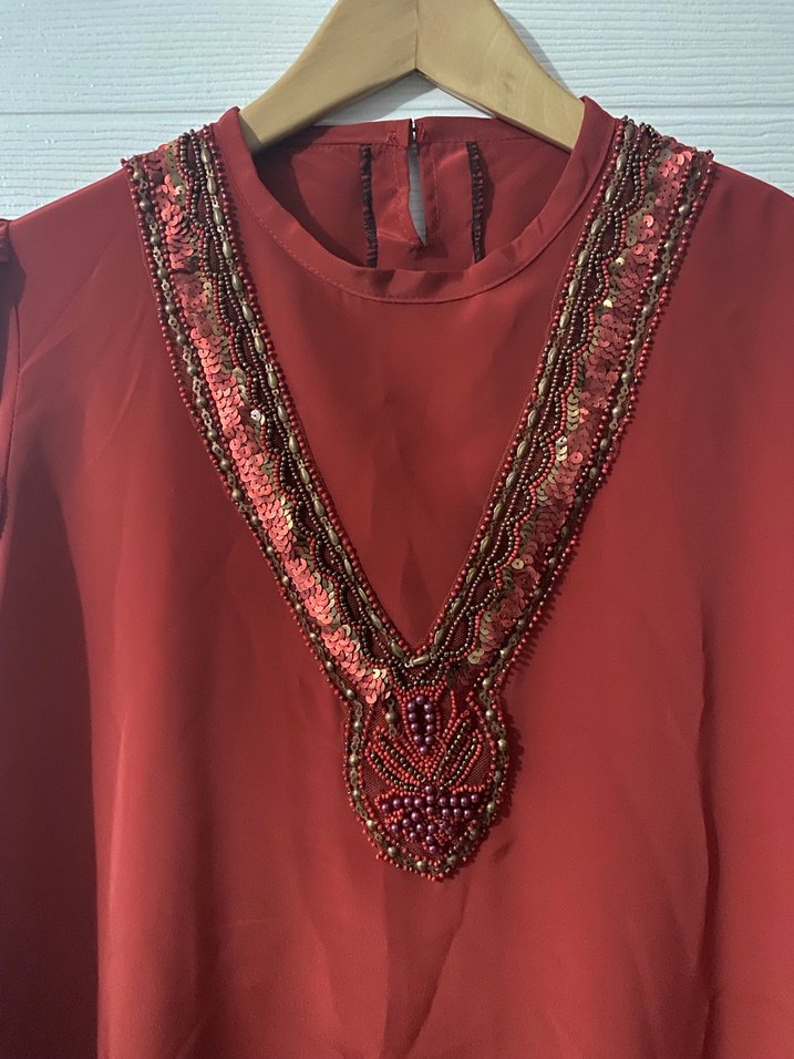 Boncuk İşlemeli Bordo  Tunik - Görsel 2