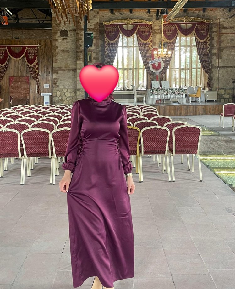 Bordo Uzun Kollu Yüksek Yakalı Uzun Elbise - Görsel 2