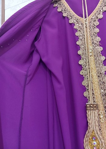 Mor Uzun Kollu Kadın yöresel kaftan - Görsel 3