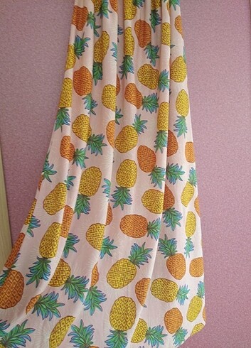 l Beden GETHİT VOLAN YAKA BÜZGÜ DETAYLI ANANAS DESENLİ UZUN ELBİSE