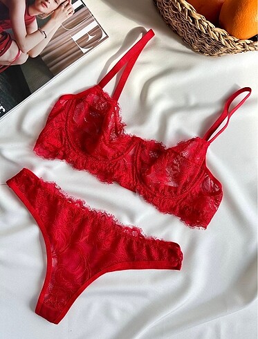 diğer Beden sıfır butiğimden ürün kırmızı dantelli bralet takım