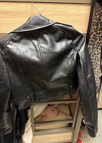 Kadın Siyah Biker Deri Ceket - Görsel 3