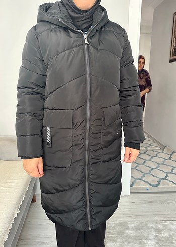 Siyah Uzun Fermuarlı Kadın Kışlık Mont - Görsel 5