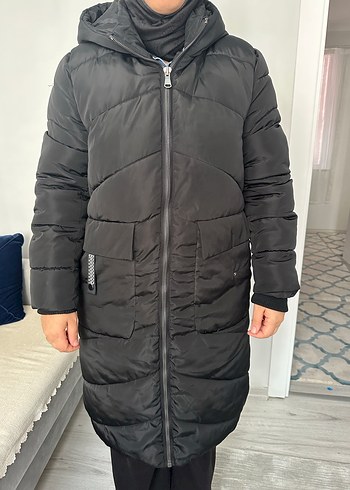 Siyah Uzun Fermuarlı Kadın Kışlık Mont - Görsel 4