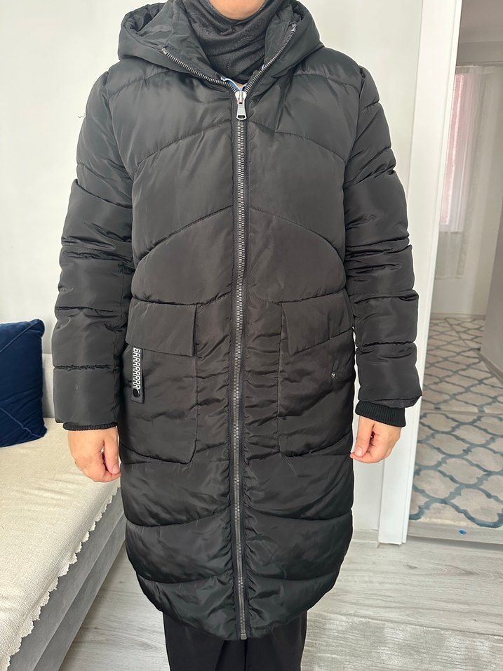 Siyah Uzun Fermuarlı Kadın Kışlık Mont - Görsel 4