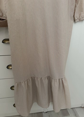 Bej Renkli Çizgili Uzun Elbise - Görsel 6