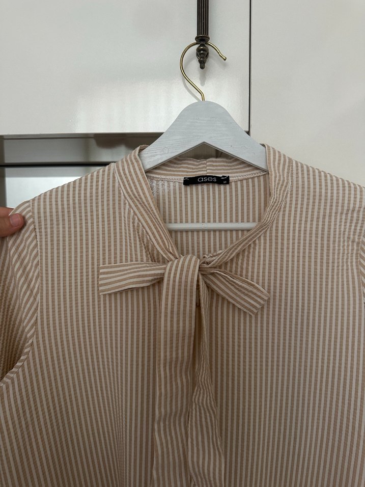 Bej Renkli Çizgili Uzun Elbise - Görsel 4