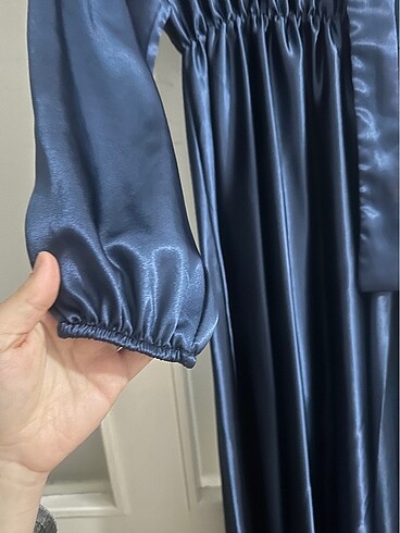 Saten Lacivert Abiye - Görsel 3