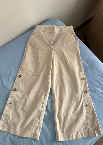 Düğme Detaylı Bej Kadın Kumaş Pantolon