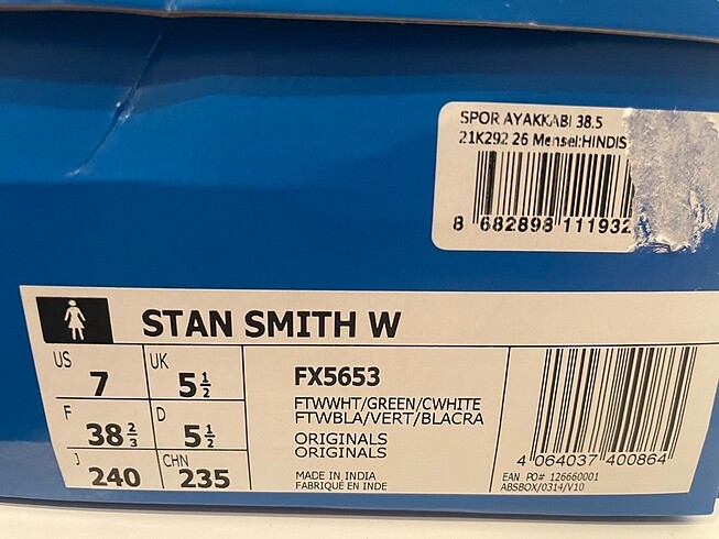 38,5 Beden beyaz Renk Adidas Stan Smith