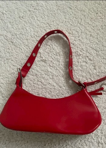 Kırmızı Deri Tokalı Kadın Çanta - Görsel 2