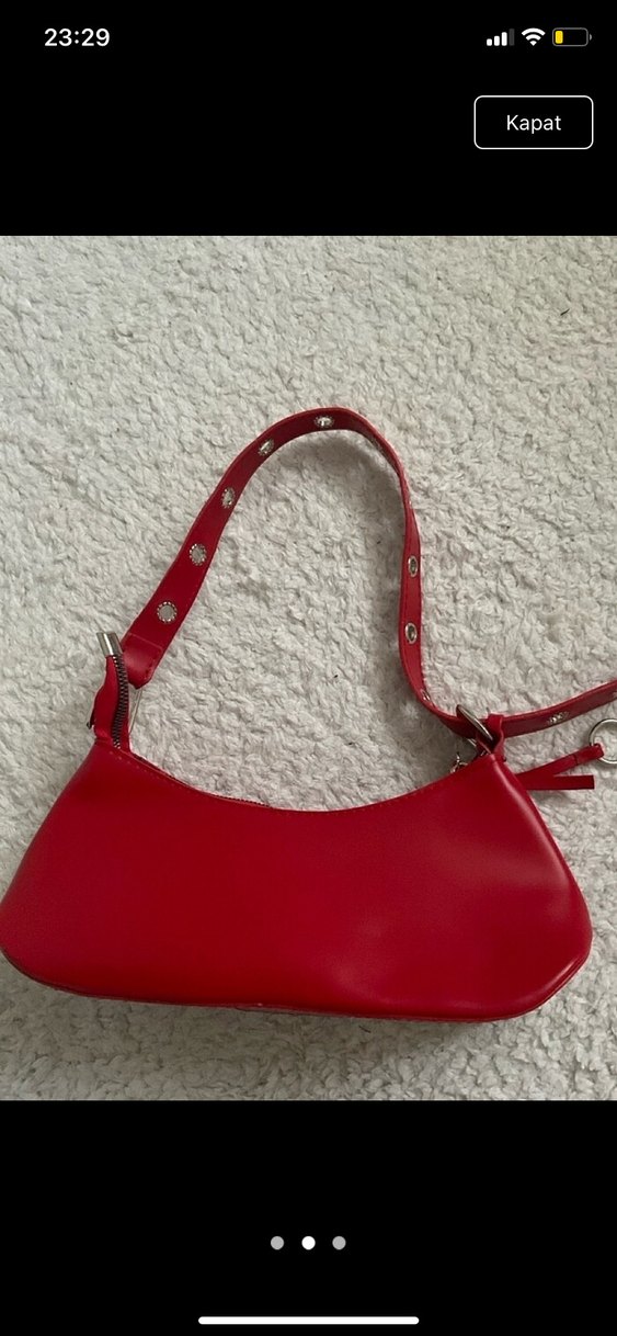 Kırmızı Deri Tokalı Kadın Çanta - Görsel 2