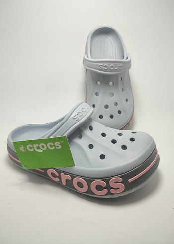Crocs Gri Beyaz Velcro Detaylı Terlik
