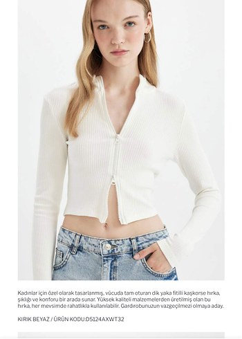 Kadın Beyaz Fermuarlı Uzun Kollu Triko - Görsel 7