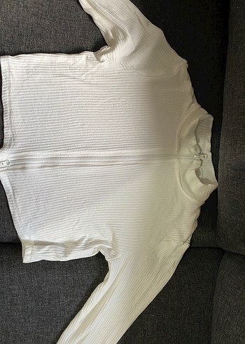 Kadın Beyaz Fermuarlı Uzun Kollu Triko - Görsel 3