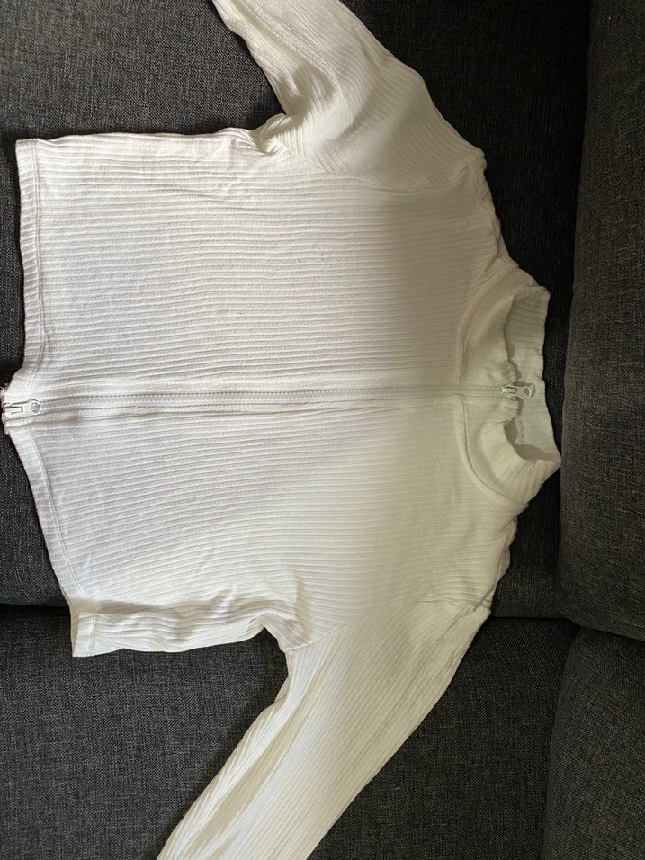 Kadın Beyaz Fermuarlı Uzun Kollu Triko - Görsel 3