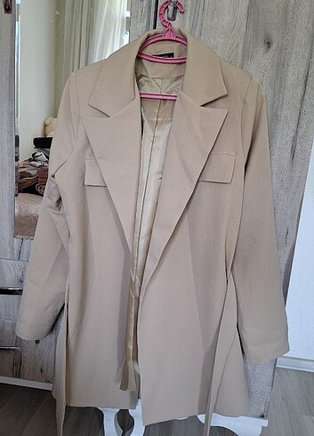 36 Beden ten rengi Renk Kemerli blazer ceket bej