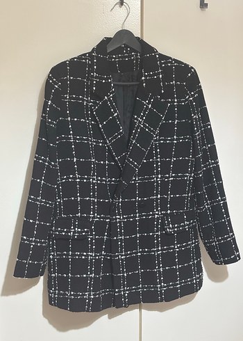 Düğmeli Kareli Tüvit Kadın Blazer Ceket - Görsel 2