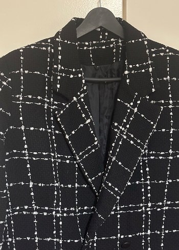 Düğmeli Kareli Tüvit Kadın Blazer Ceket - Görsel 3