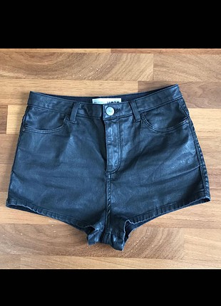 40 Beden gri Renk Deri görünümlü TOPSHOP şort